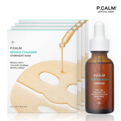 P.CALM Retinol & Collagen Duo Set – Ampoule 1EA + Masks 4EA for Pore Care, Firming, Hydration & Skin Revitalization